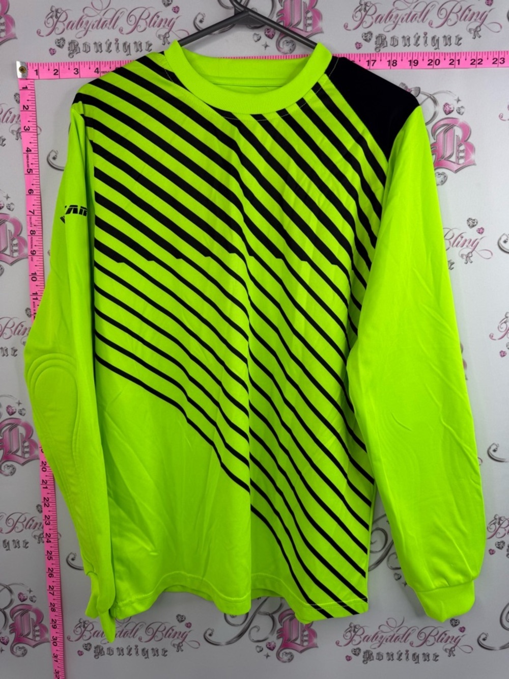 Vizari Neon Green Long-Sleeve Athletic Jersey with Black Stripes soccer style